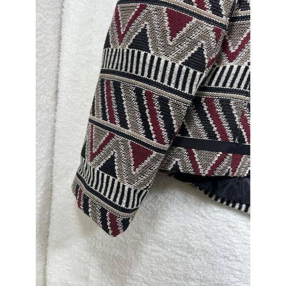Tahari ASL Geometric Tribal Printed Black Red Tan Open Blazer Jacket Womens 10 - Picture 5 of 16